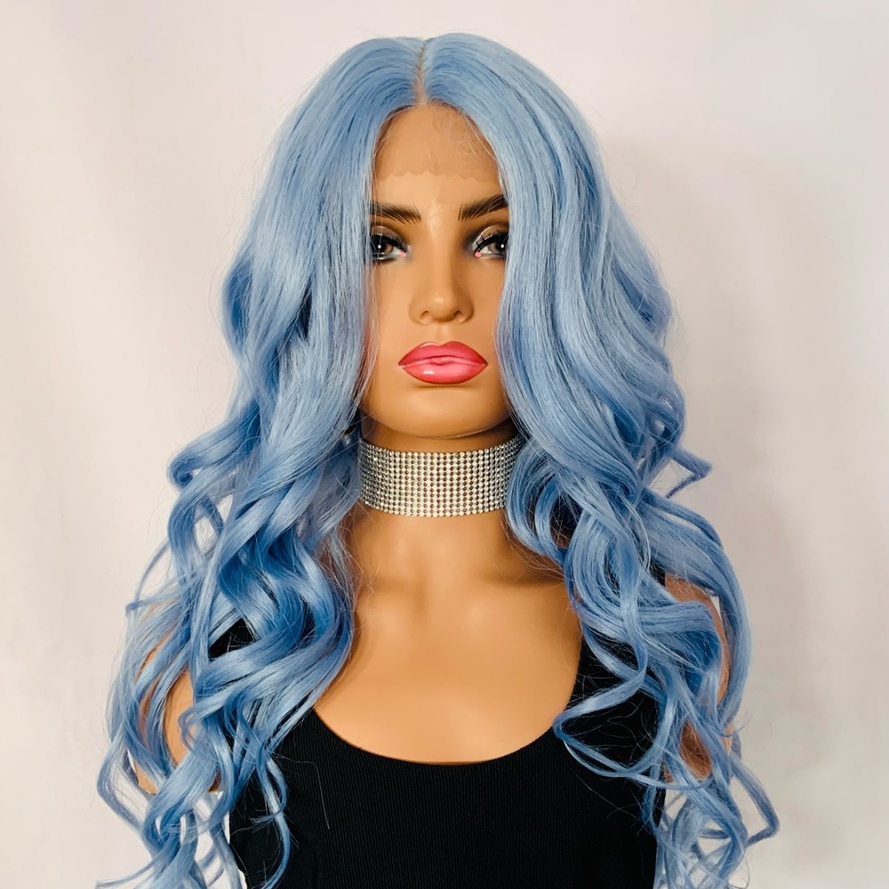 Very Pretty 28” Powder Blue Glueless Lace Front Premium Fiber Wig